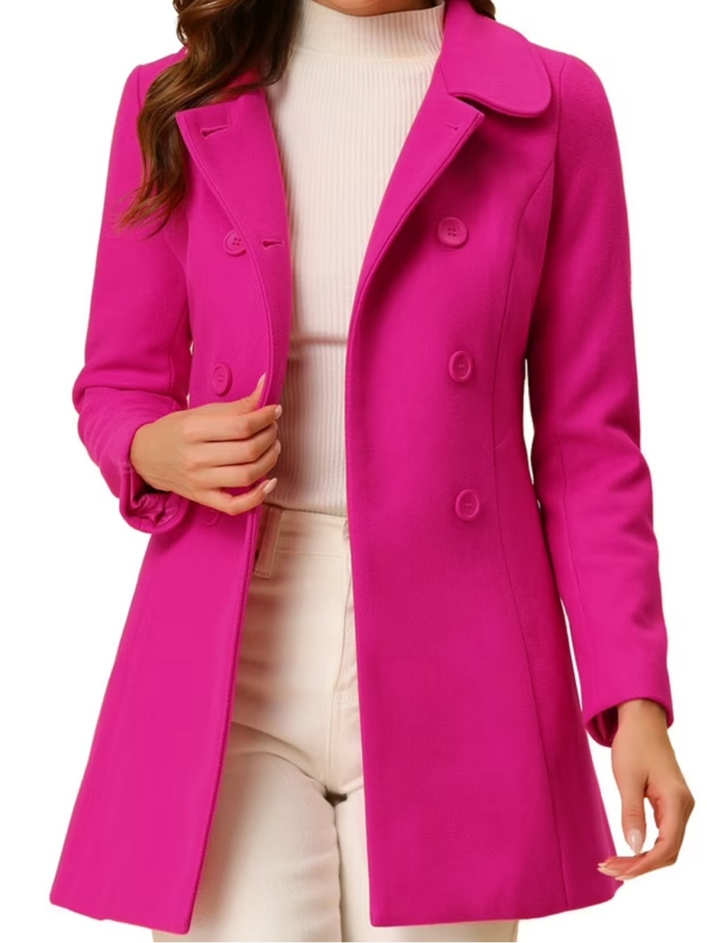 ALLEGRA K Hot Pink Double-Breasted PEA COAT NWT fuchsia peter pan collar